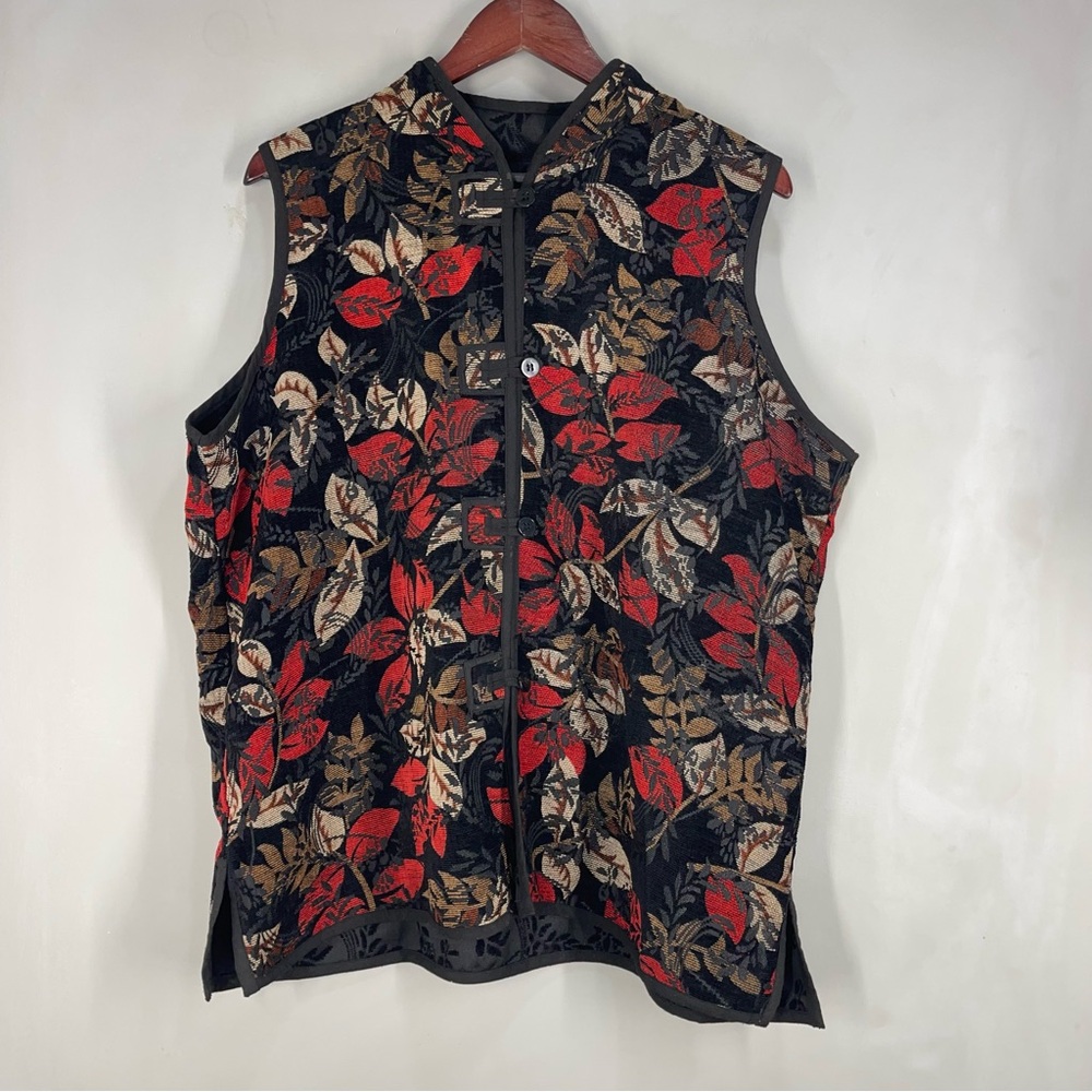 Vintage 90’s dark floral tapestry reversible black vest L
